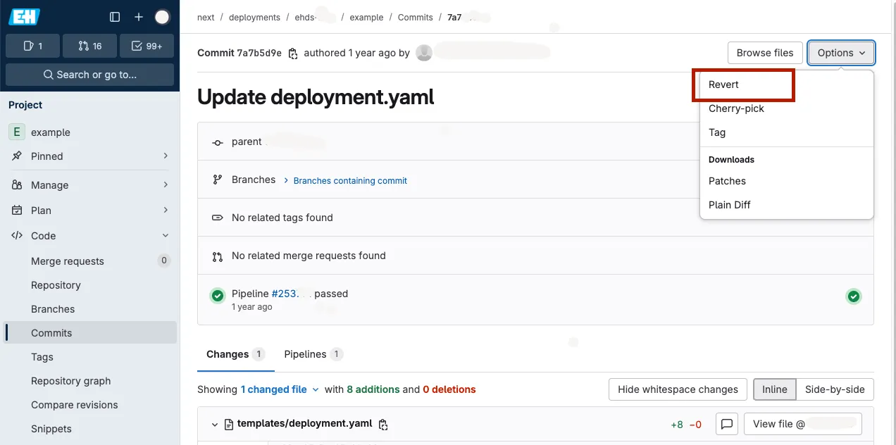 Gitlab commit revert